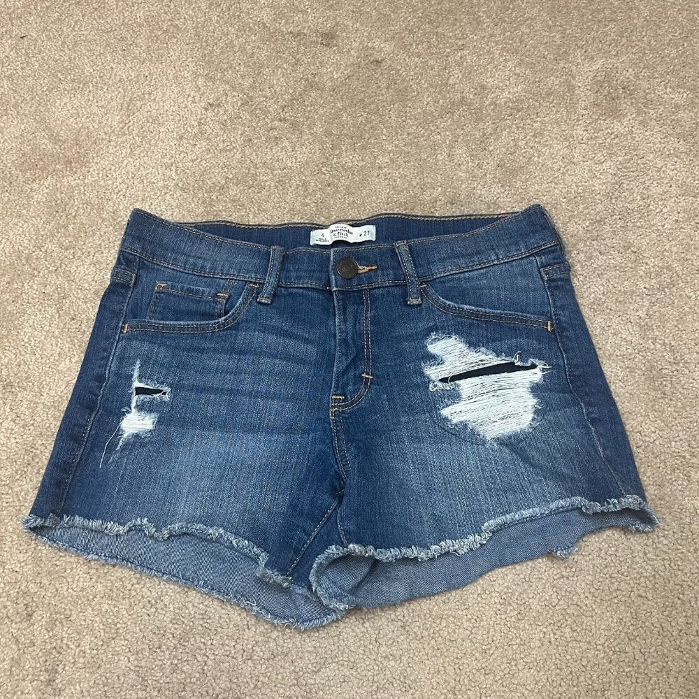 Abercrombie & Fitch Shorts Blue Denim Distressed Pockets Women’s Size 4